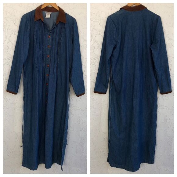 Vintage Western Blue Maxi Dress with Brown Accents - Picture 1 of 11